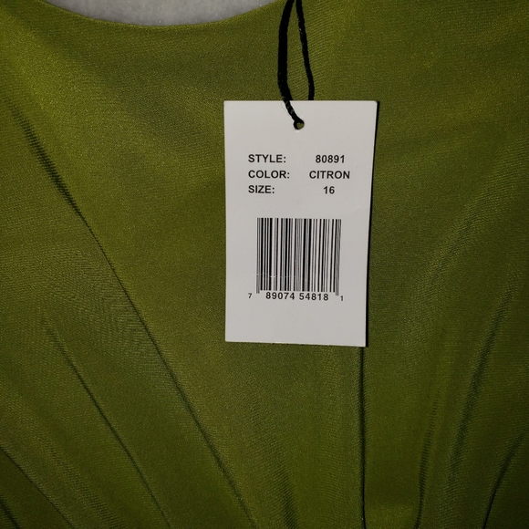 Ronni Nicole green cap sleeve gather waist Silver Buckle dress Size 16 - Picture 7 of 14